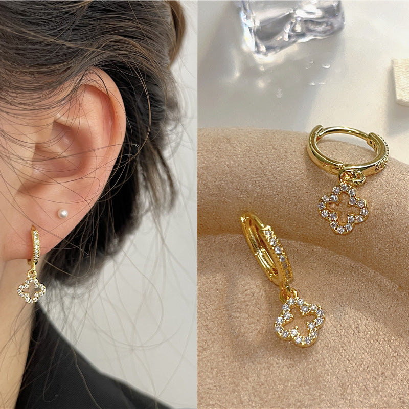 Rhinestone Ear Clip Eardrops Exquisite Sweet Hoop Earrings