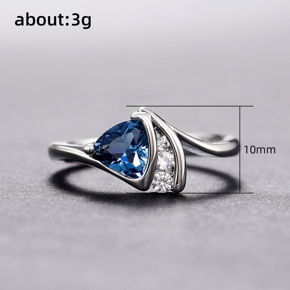 Fat Triangle Blue Black Zircon Female Romantic Rings