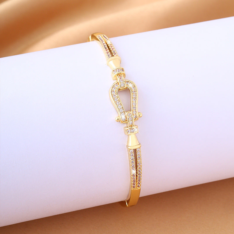 Women's Fashion Full Diamond Horseshoe Bangle High-grade Bracelet