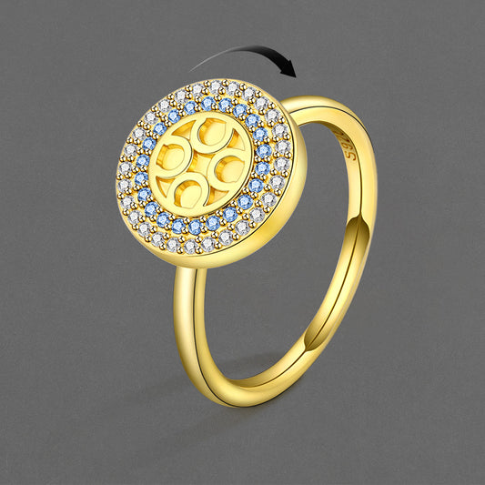 Gold Micro Inlaid Zircon Geometric Rotatable Rings