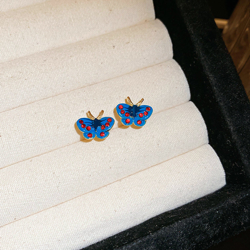 Women's Dripping Diamond Butterfly Sier Sweet Cute Compact Elegant High Sense Earrings