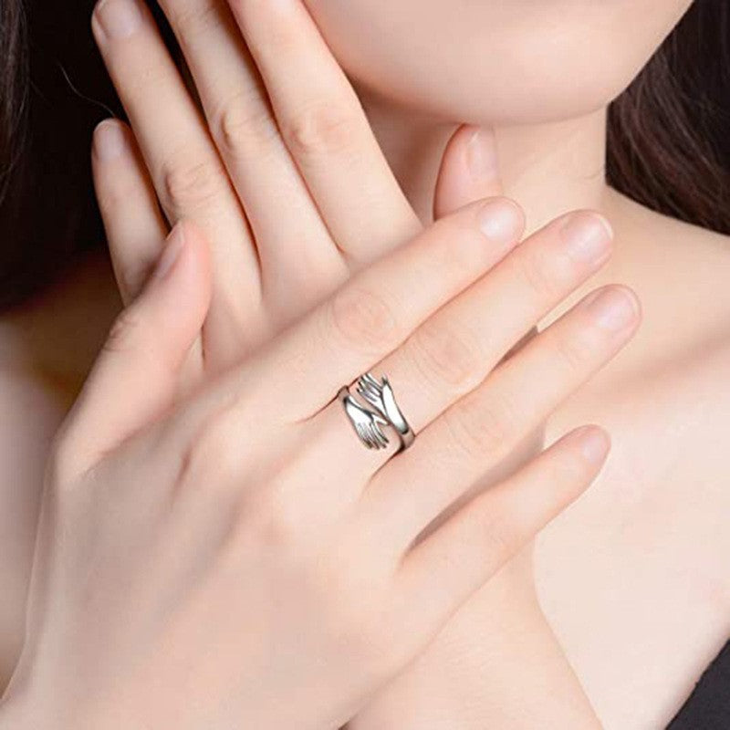 Cold Oil Pressure Hug Hands Titanium Steel Female Fashion Personalized Ring