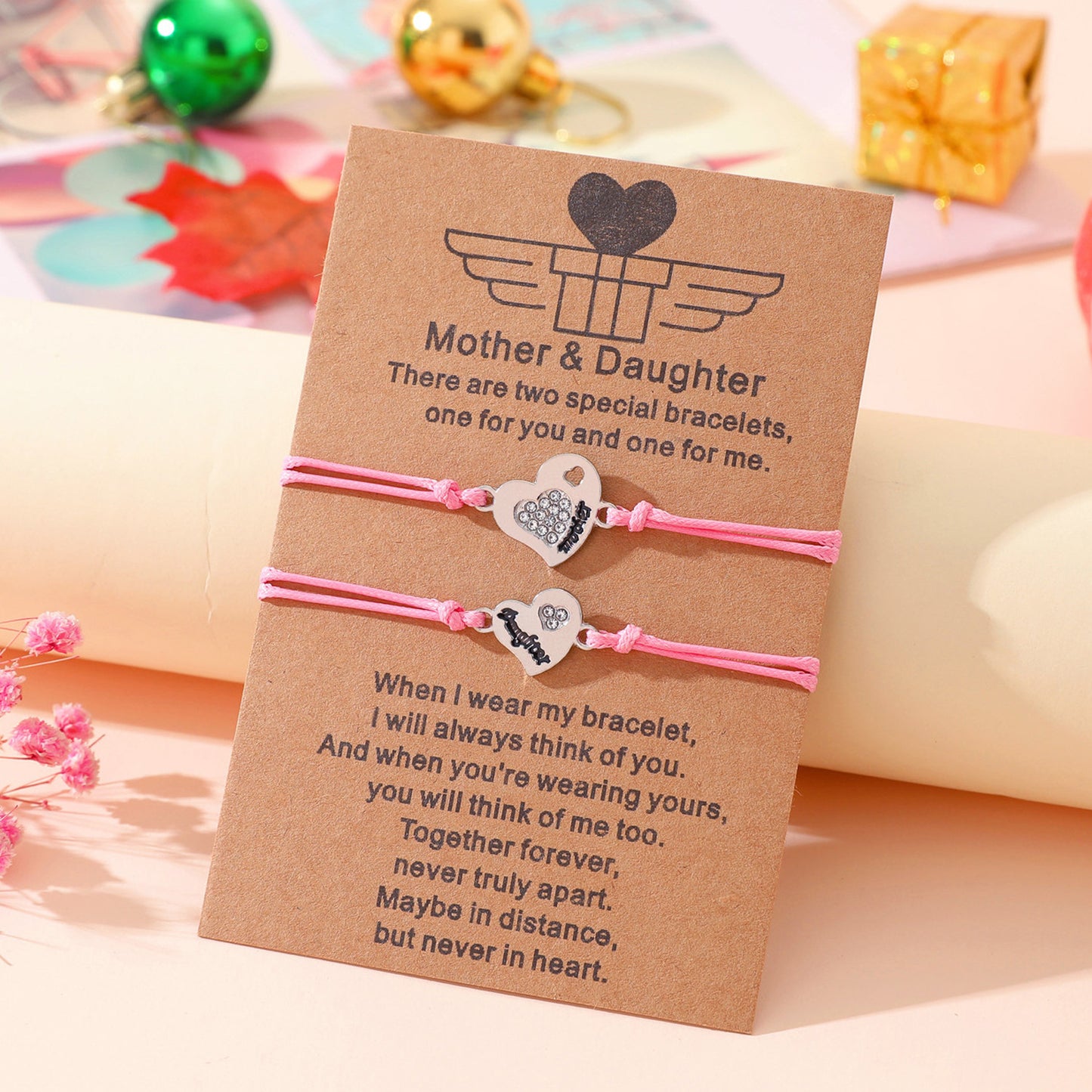 Metal Diamond Heart-shaped Mother And Daughter Lettering Bracelets