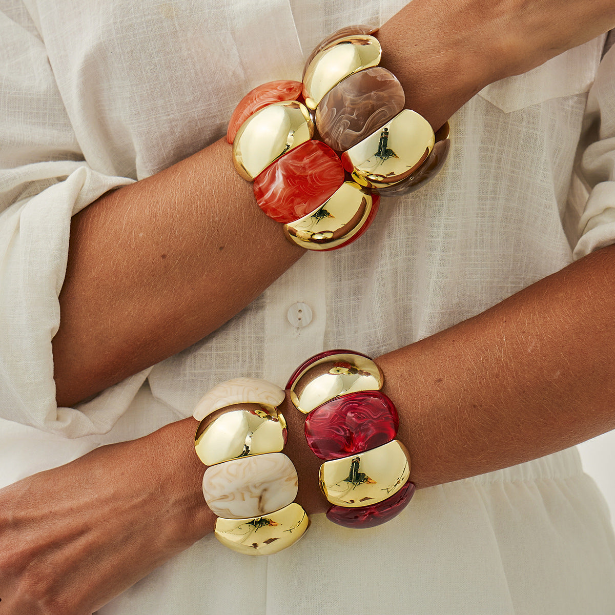 Blooming Resin Exaggerated Acrylic Arc Stitching Bracelet