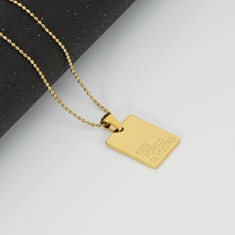 Women's Steel Rectangular English Letter Square Titanium Pendant Necklaces