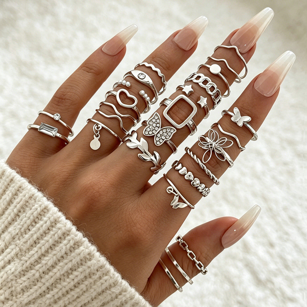 Women's Butterfly Diamond More Than Leaf Knuckle Pieces Ring