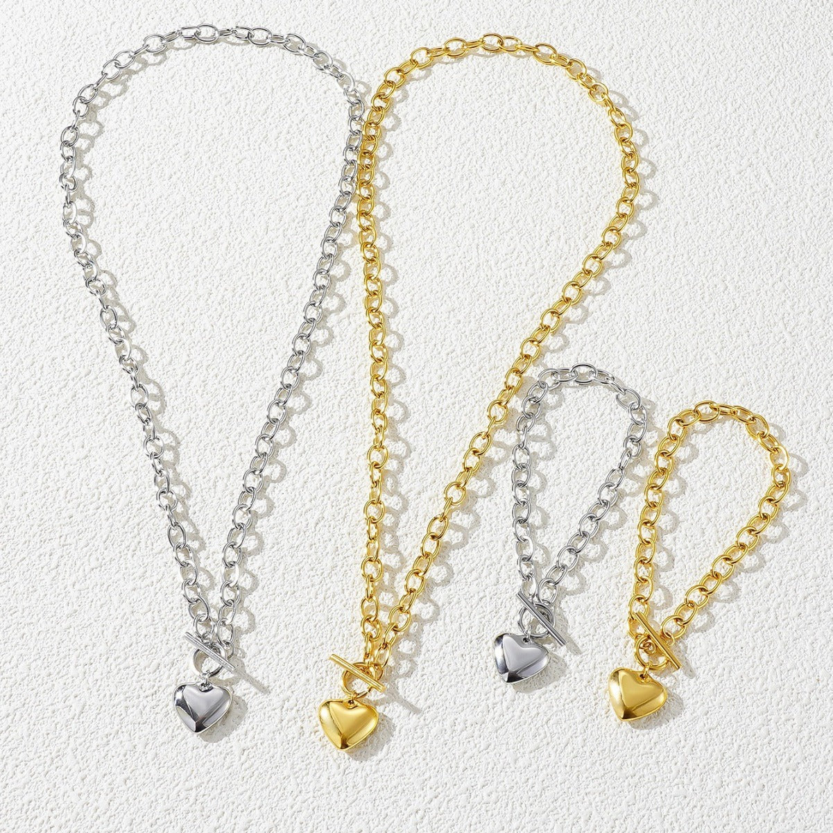 Women's Simple Glossy Love Titanium Steel Button Necklaces