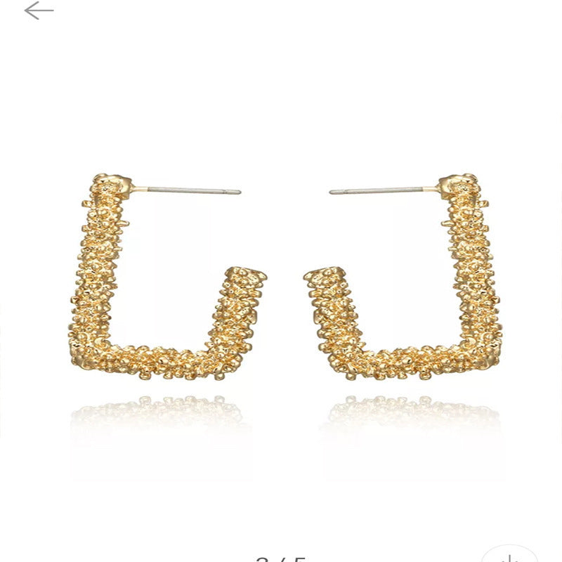 Profile Generous Frosted Hipster Geometric Creative Personality Relief Trapezoidal Long Stud Earrings
