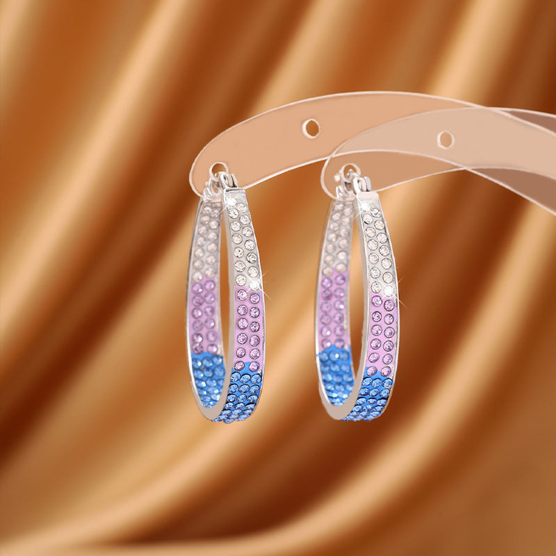 Three-color Gradient Graceful Personality Ear Clip Diamond Earrings