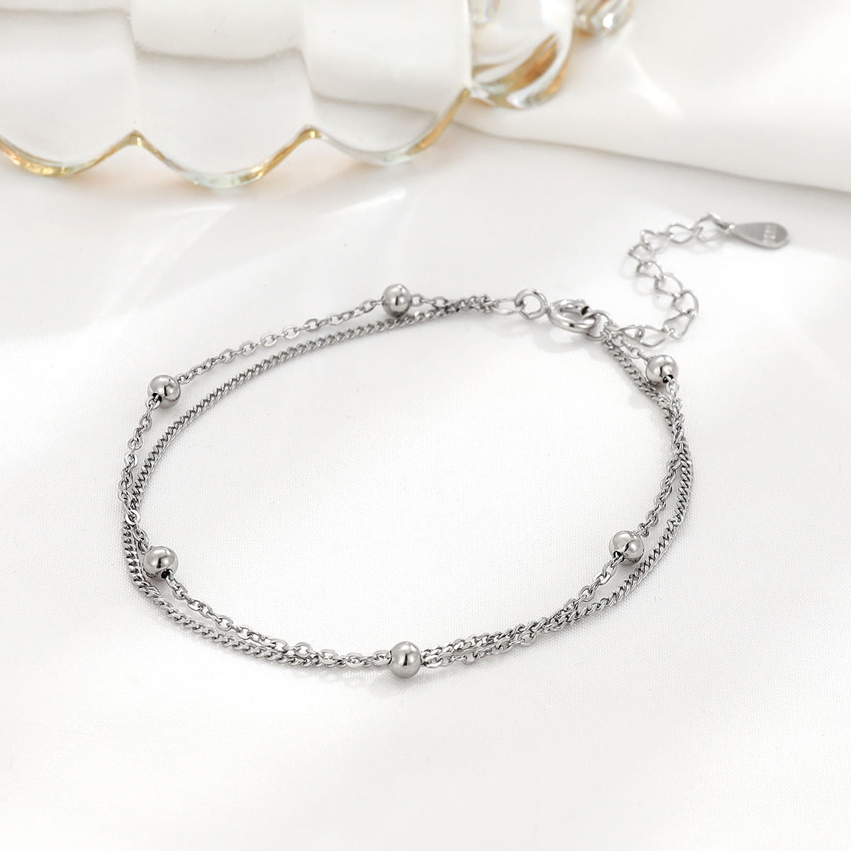 Bracelets de tempérament de niche en chaîne de perles d'espacement en argent sterling pour femmes