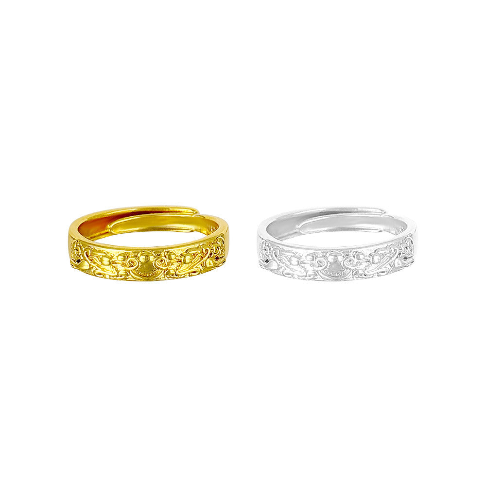 Gold Store Three-dimensional Auspicious Sier Plated Pair For Couple Luxury Ring