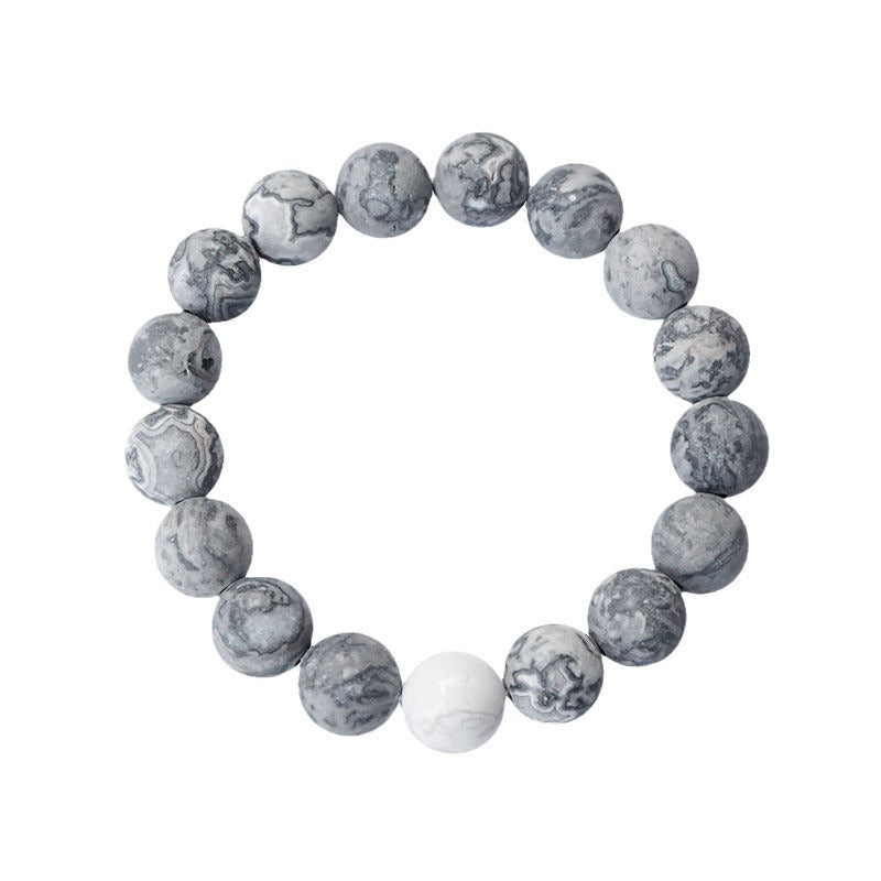 Men's Frosted Map Stone White Turquoise Prayer Bracelets