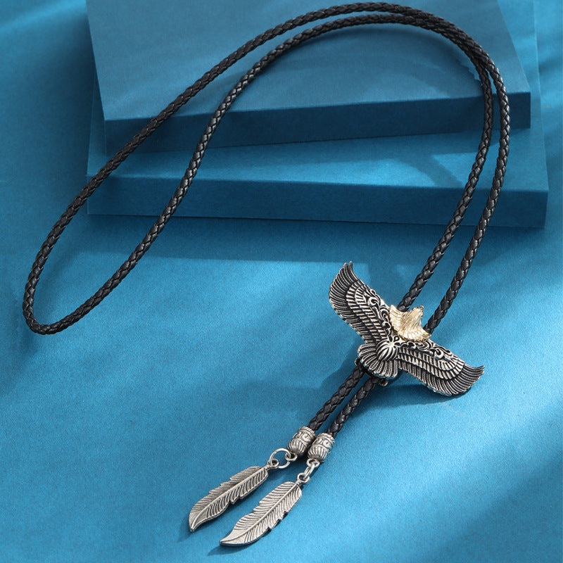 Men's Retro Eagle Cowboy Bolo Tie Western Shirt Bow Neckline Necklace