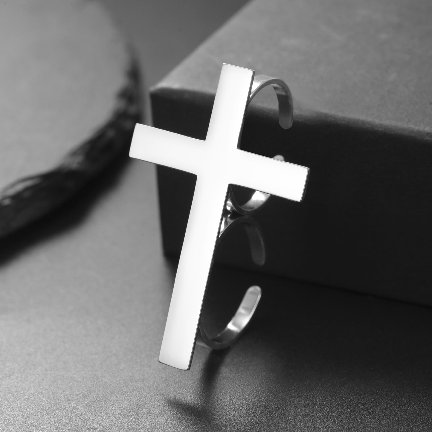 Women's & Men's Finger Cross Large Stainless Steel Open Rings