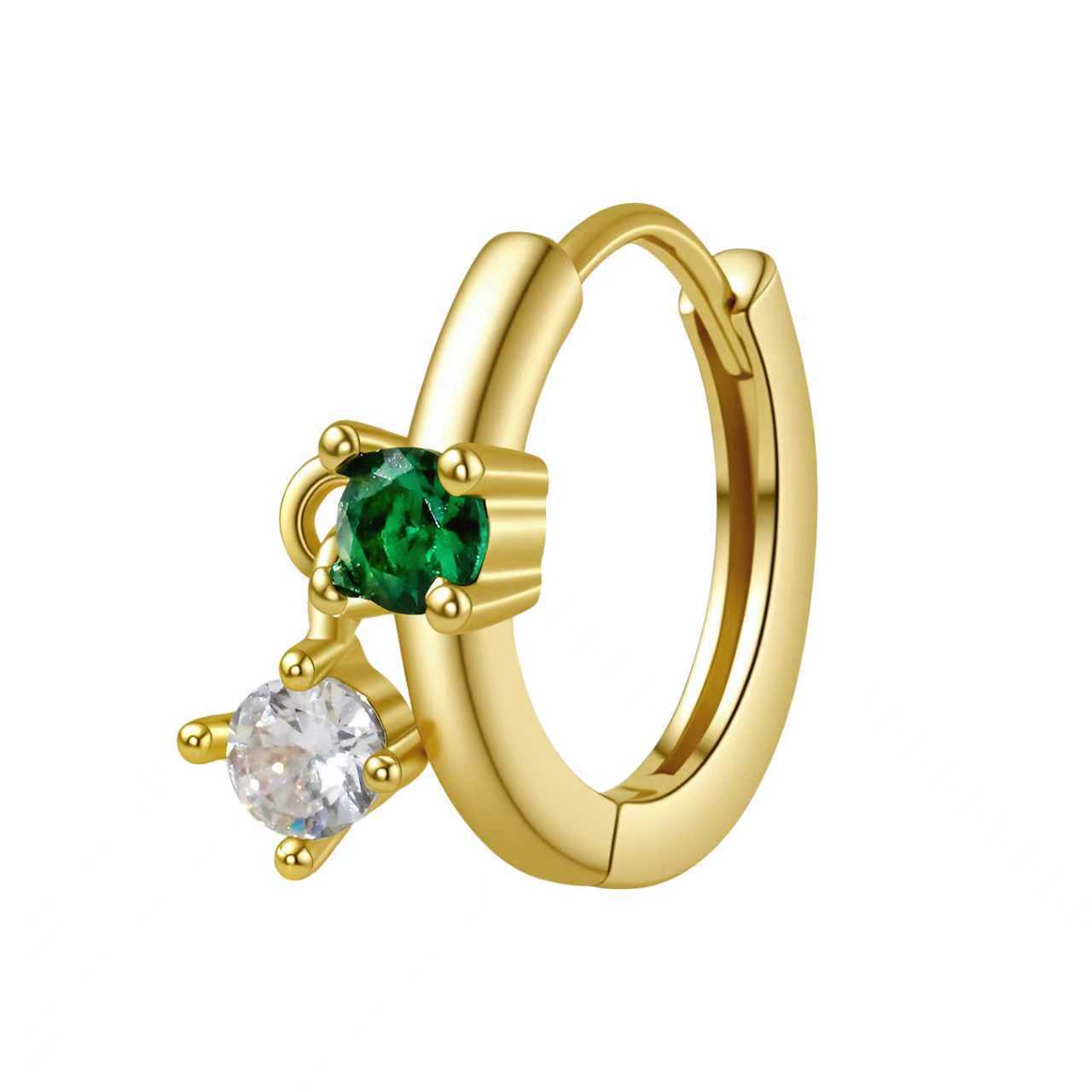 Gold Clip Female Temperament Wild Inlaid Emerald Zircon Earrings