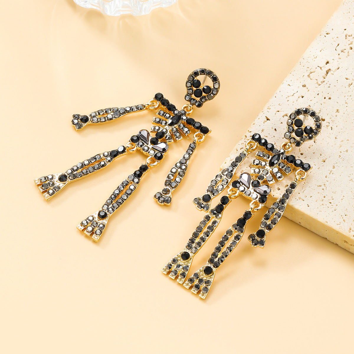 Skull Skeleton Exaggerated Female Alloy Diamond Full Halloween Earrings