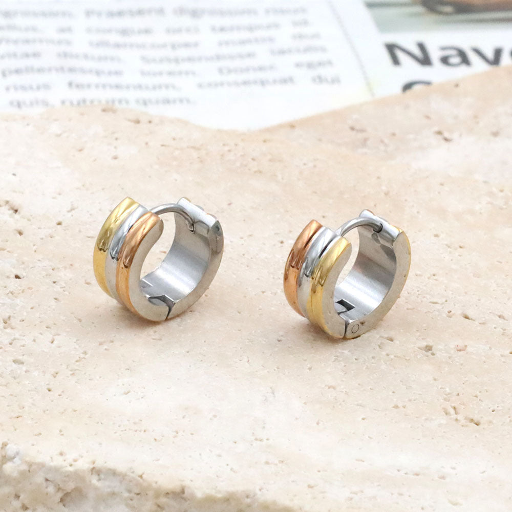 Simple Golden Ear Clip Titanium Steel Round Rings