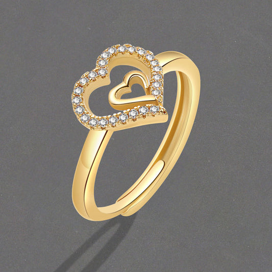 Simple Zircon Love Heart-shaped Index Finger Rings