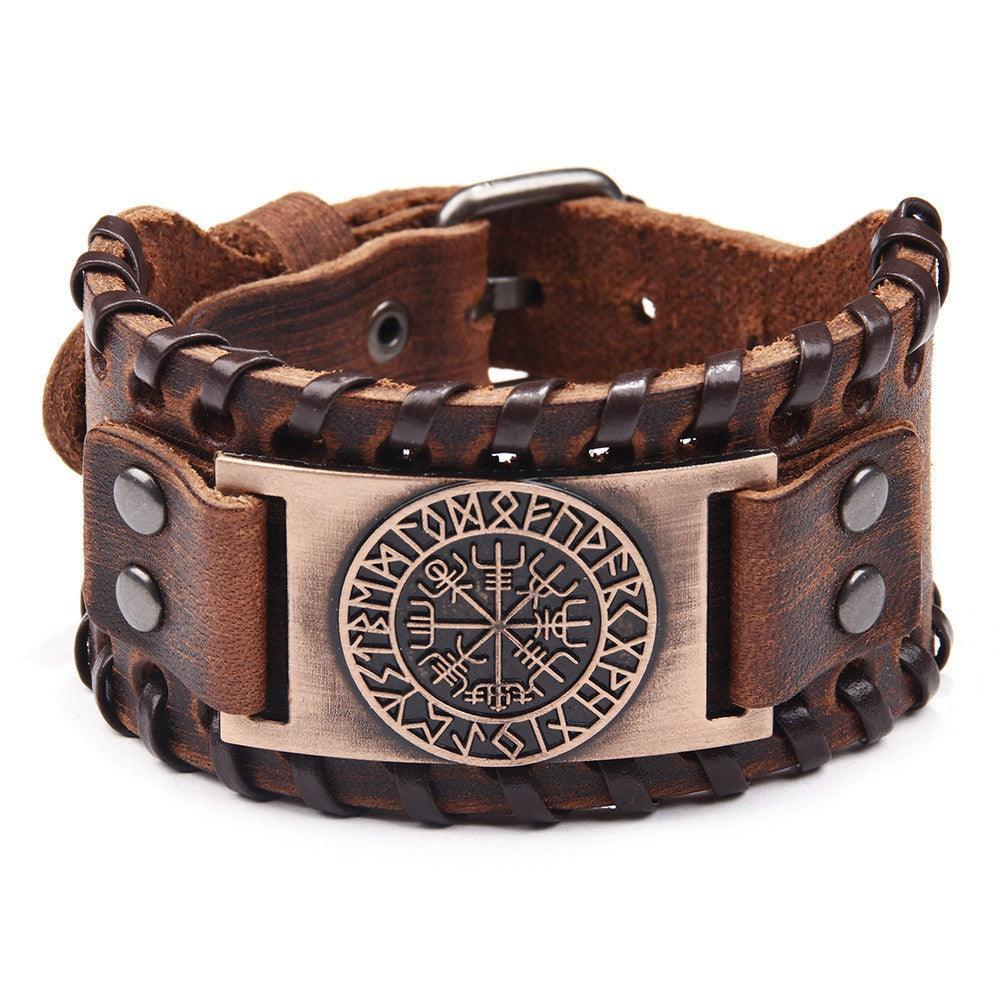 Men's Alloy Wolf Head Accessories Leather Wide Bracelets