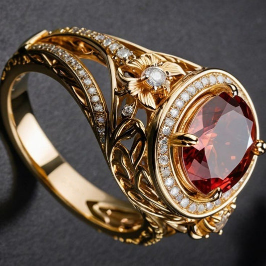 Women's Korean Style Fashionable Round Inlaid Red Rings