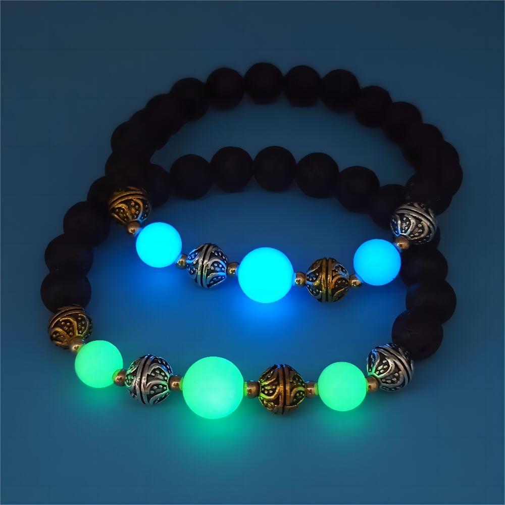 Fashionmonger Bracelets de perles lumineuses de yoga en roche volcanique naturelle