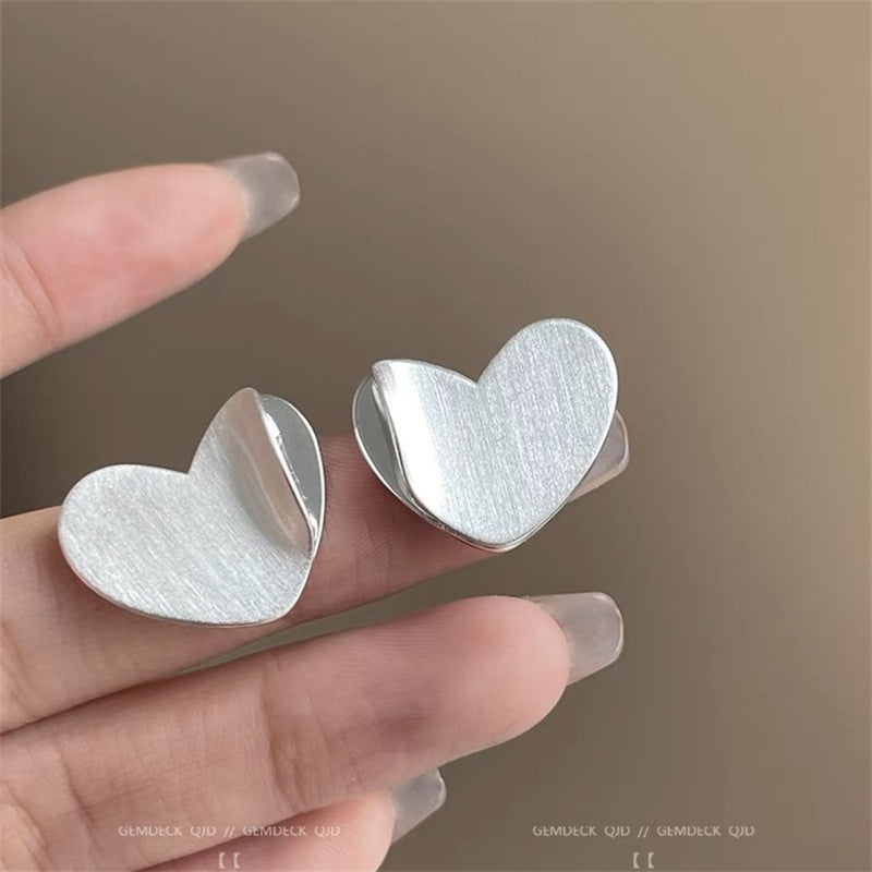 Mirror Brushed Metal Heart Female Niche Earrings