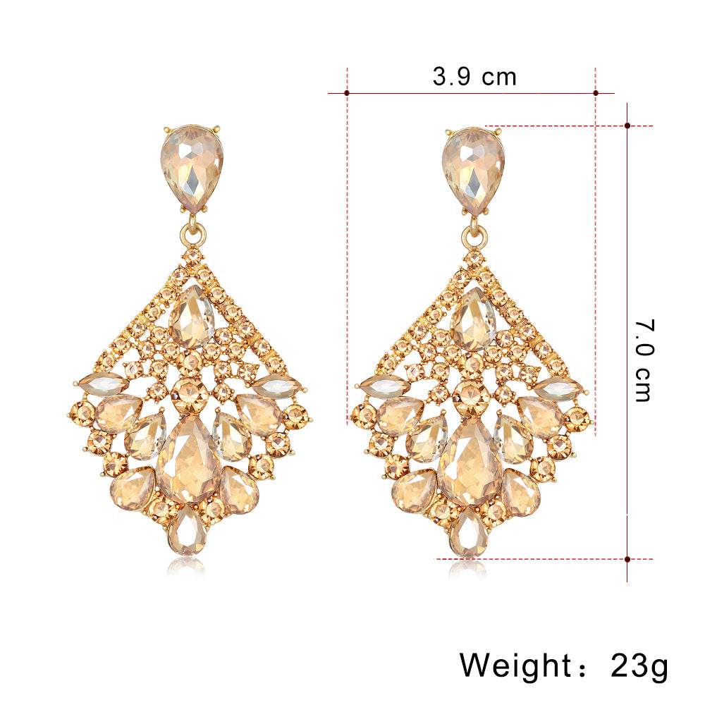 Boucles d'oreilles diamant en alliage vintage en cristal creux en forme de losange