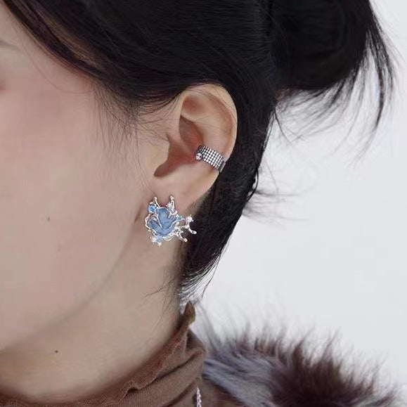 Boucles d'oreilles asymétriques Blue Iris Design Sense pour femmes, de haute qualité