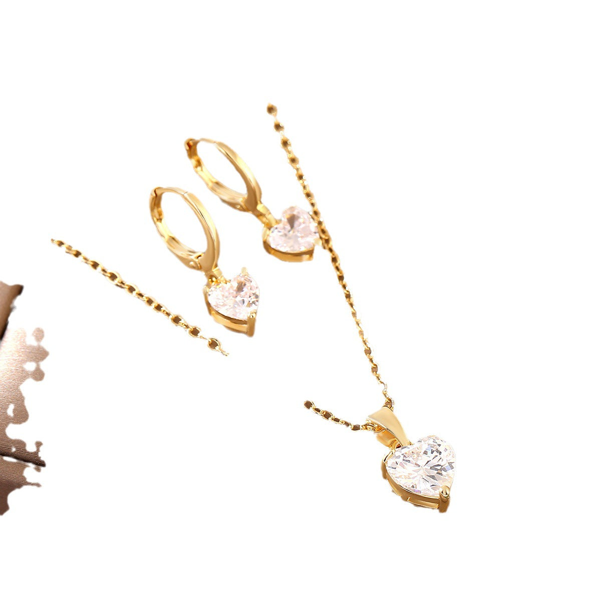 Heart-shaped Zircon Three-piece Luxury Fashion Bridal Earrings