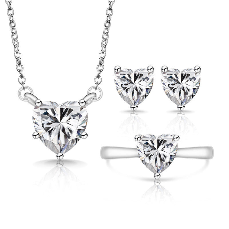 Fashion Trendy Heart-shaped Zircon Colored Gems Korean Style Love Crystal Jewelry Set
