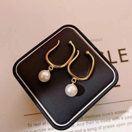 French Retro Painless Pearl Tassel Asymmetric Simple Ear Clip