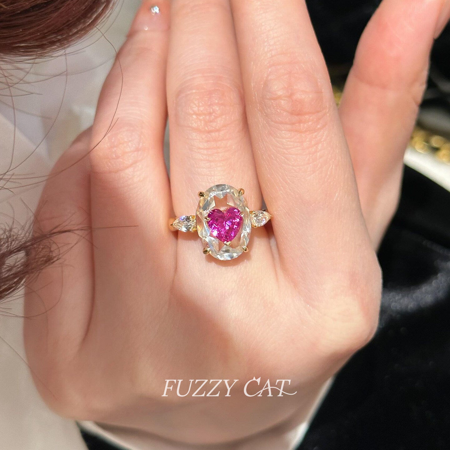 Dopamine Affordable Luxury Rhinestone Clear Feeling Oval Love Heart-shaped Fashion Rings