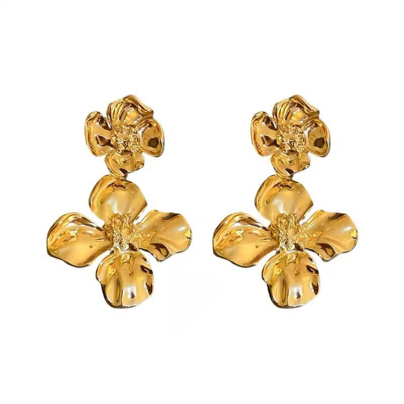 Metal Flower Cold Style Exaggerated Female Earrings