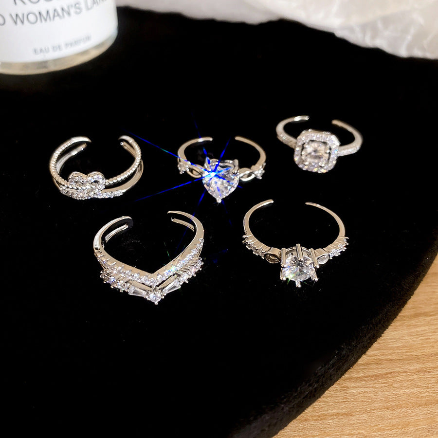 Inlaid Zircon Love Round Open Niche High Sense Rings