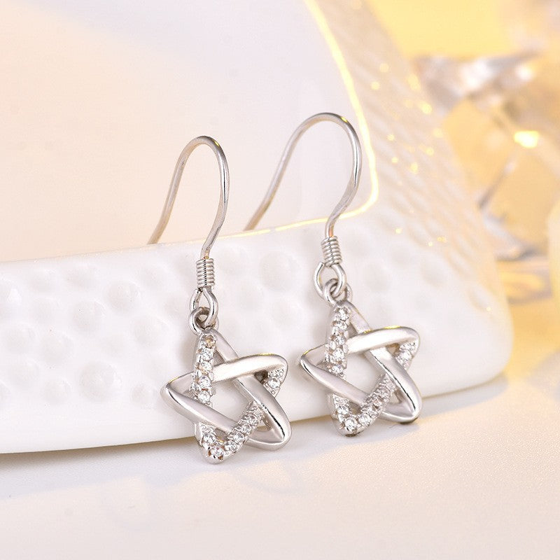 Zircon Hollow Pentagram Little Star Personality Tassel Temperamental Earrings