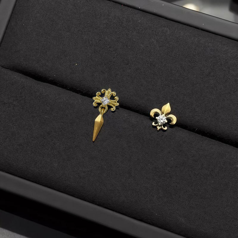 Gold Exquisite Asymmetric Flower-de-luce Entry Lux Elegant Stud Earrings
