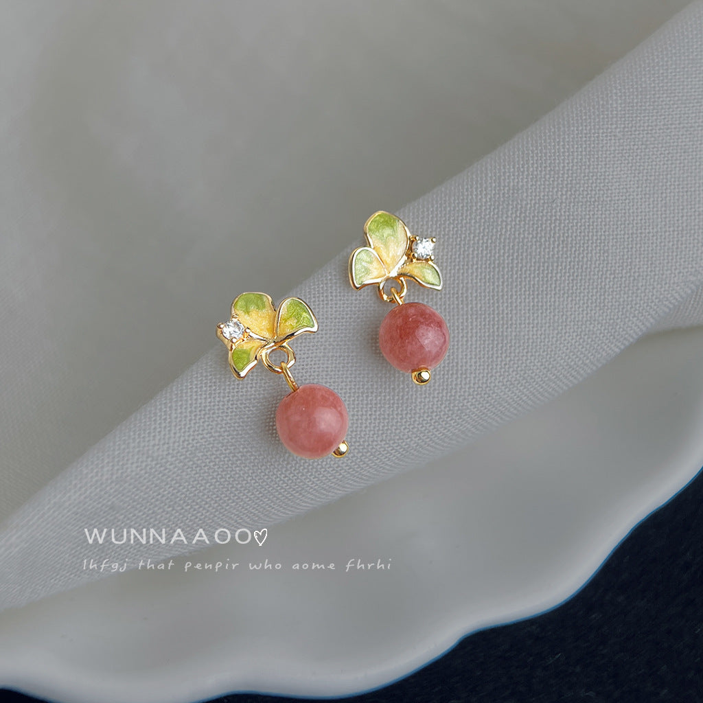 Women's Mori Style Inlaid Zircon Enamel Drip Glazed Hand Painting Flower Earrings