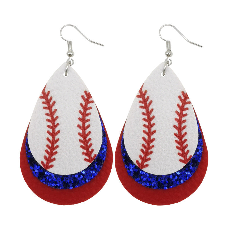 Slouchy Versatile Trendy Sports Baseball Leather Earrings
