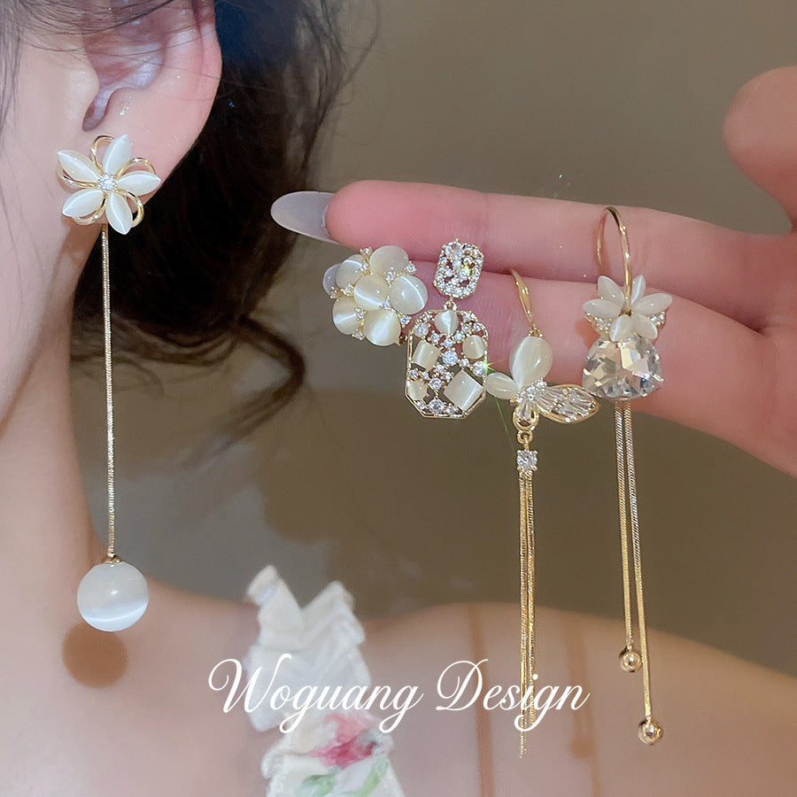 Real Gold Electroplated Zircon Opal Flower Light Ear Clip