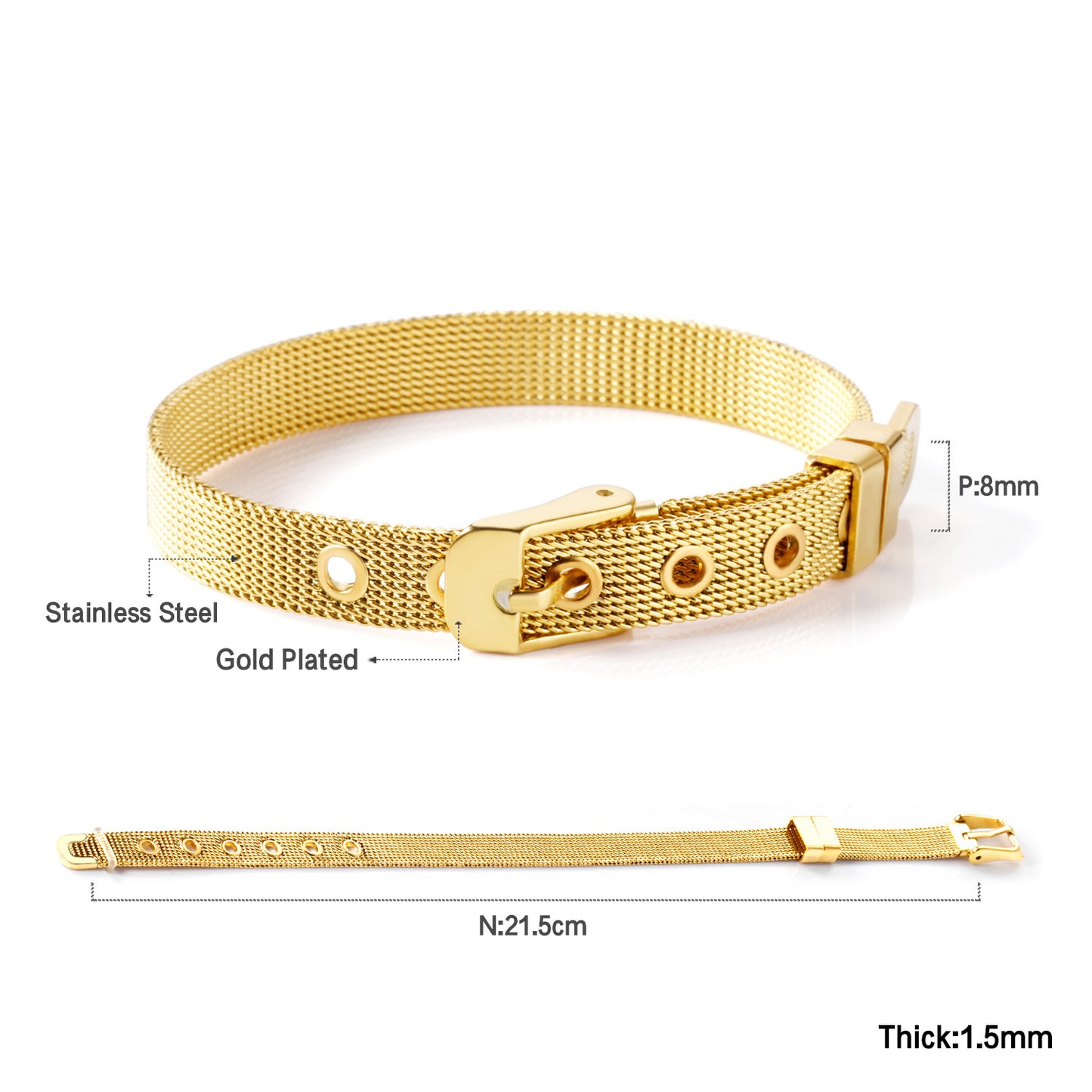Women's Design Strap Adjustable Electroplated Stainless Steel Bracelets
