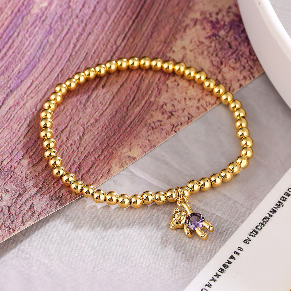 Style Copper Gold Plated Zircon Bear Bead Pendants