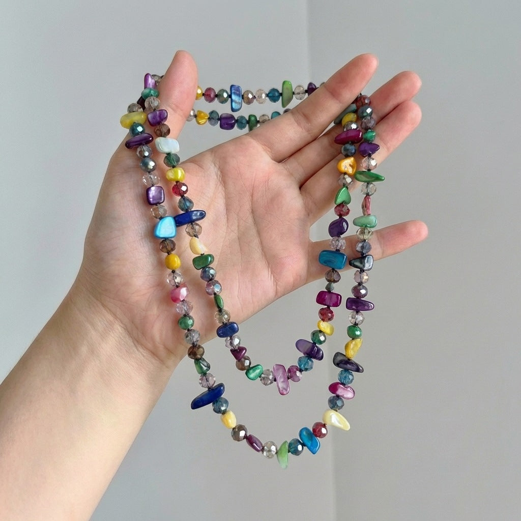 Colorful Shell Crystal Handmade Long Niche Necklace