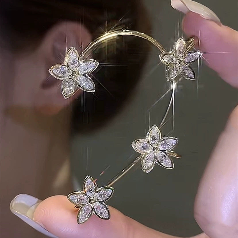Light Luxury Full Zirconium Butterfly Flower Tassel Small High Ear Clip