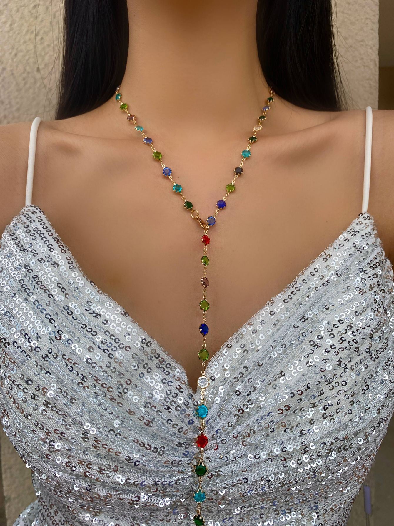 Color Polka Dot Fashion Long Party Necklace