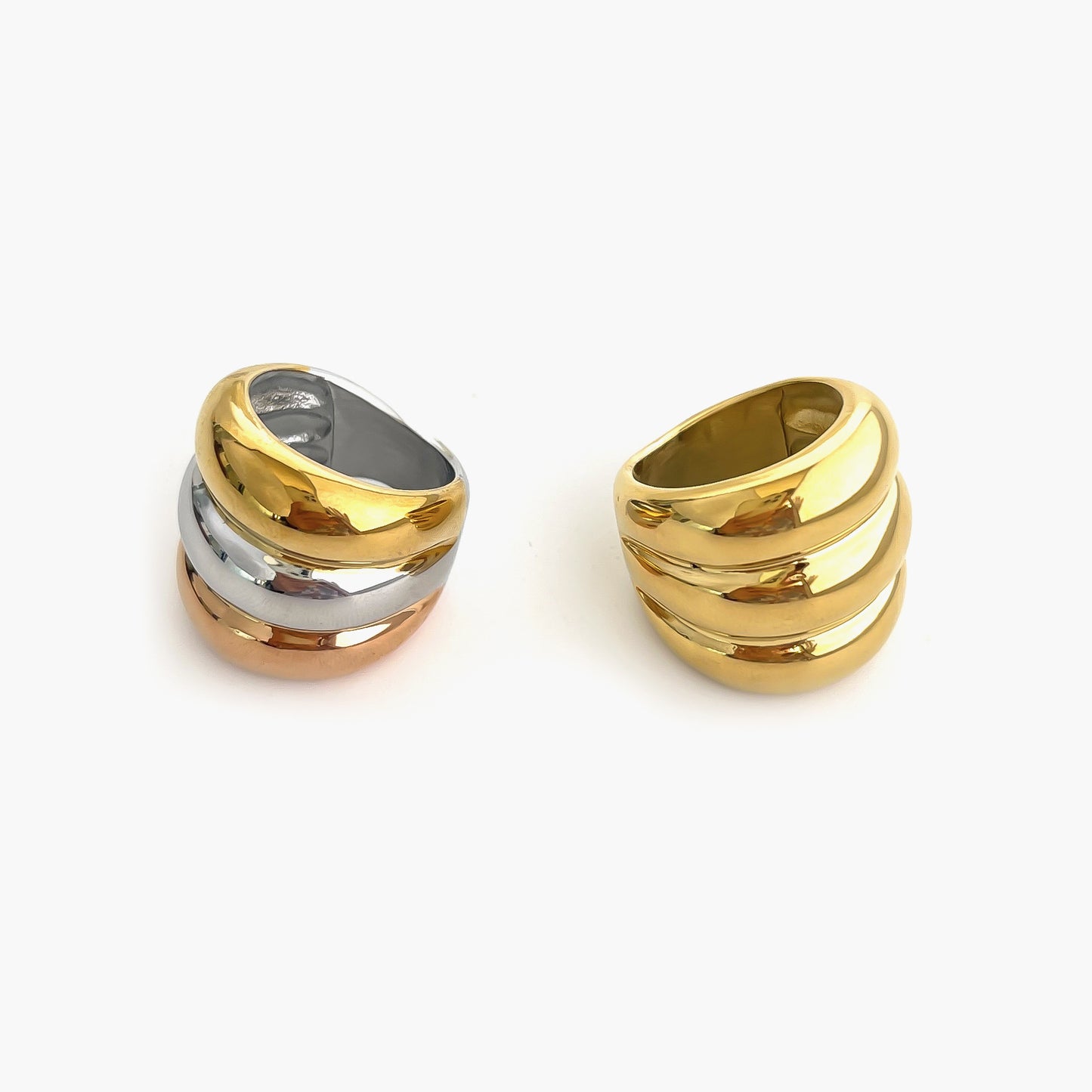 Cold Style Titanium Steel Three Contrast Color Gold Ring