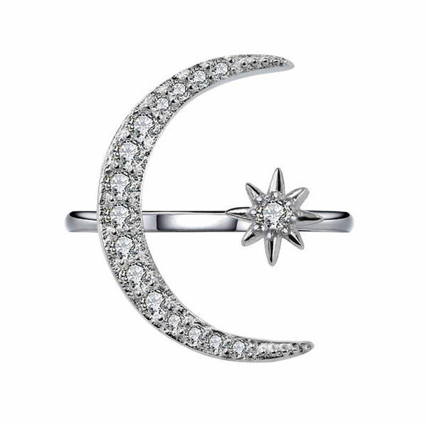Crescent Star Moon Plated Creative Exaggerating Open Ring