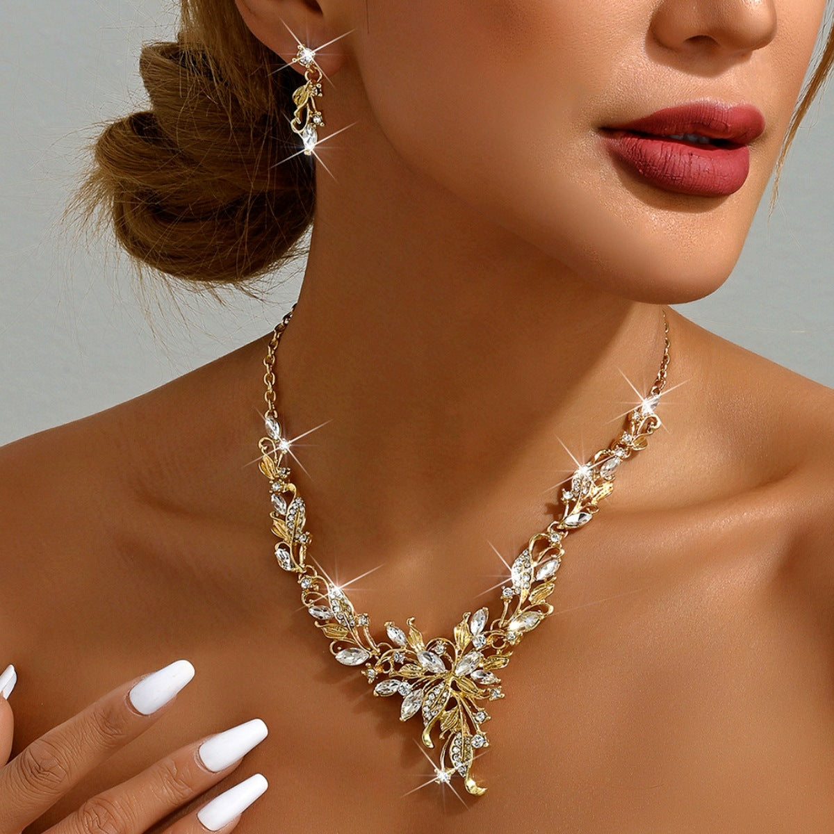 Diamond Water Drop Geometry Light Luxury Minority High Sense Dress Jewelry Set