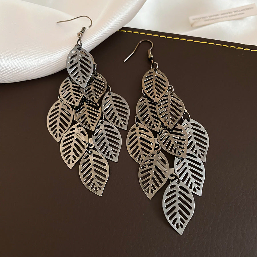 Sier Needle Matte Ear Hook Diamond Design Tassel Light Luxury Earrings