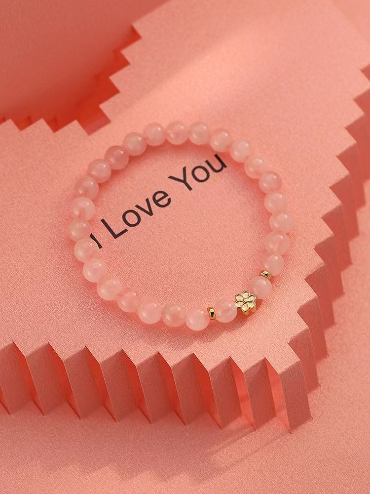 Women's Pink Crystal Lucky Beads Valentine's Day Gift Bracelets