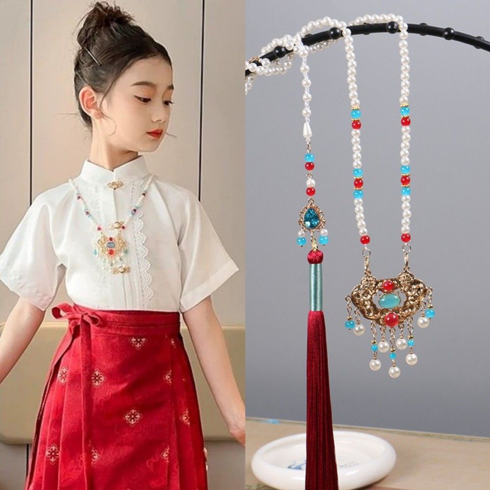Women's Precious Stones Adult Tassel Longevity Lock Retro Ethnic Style Pendants